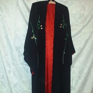 Vintage black silk embroidered robe